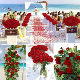 Rowfad long-stem artificial roses enable dramatic centerpieces.