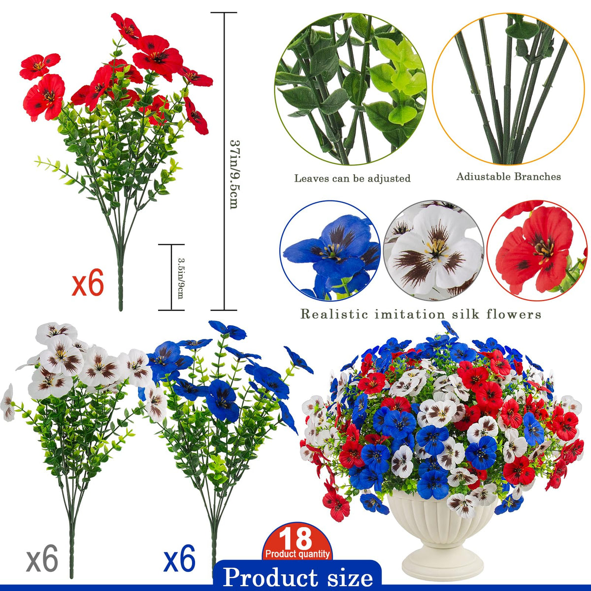 Rowfad pansy front porch display showcases patriotic color with low maintenance.