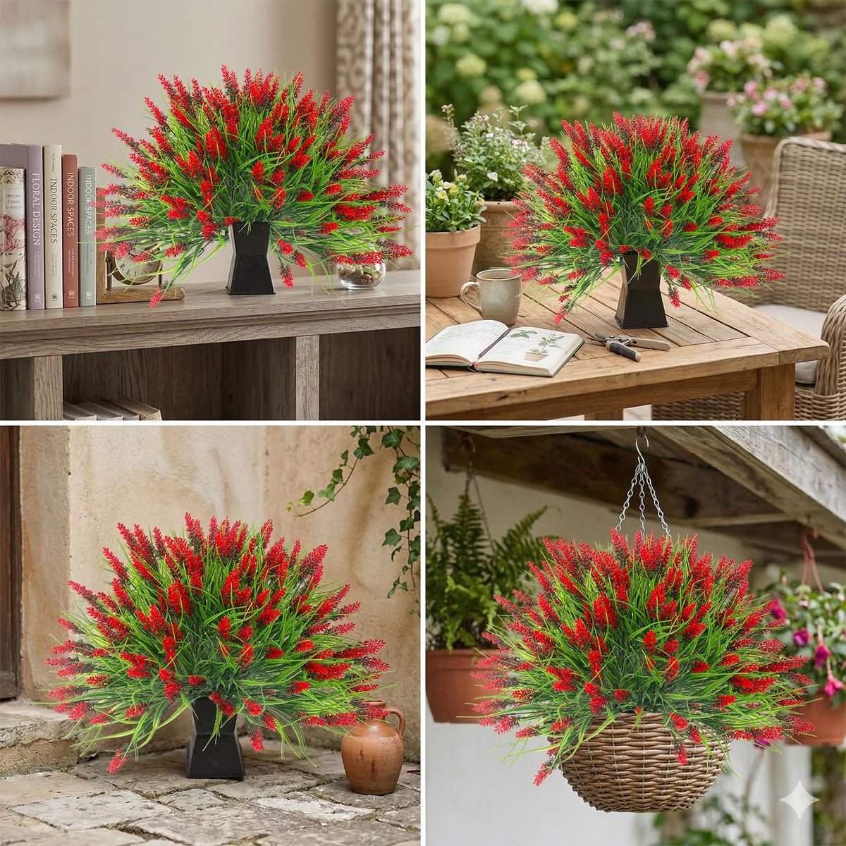 Rowfad red faux blooms showcasing lifelike texture for porch