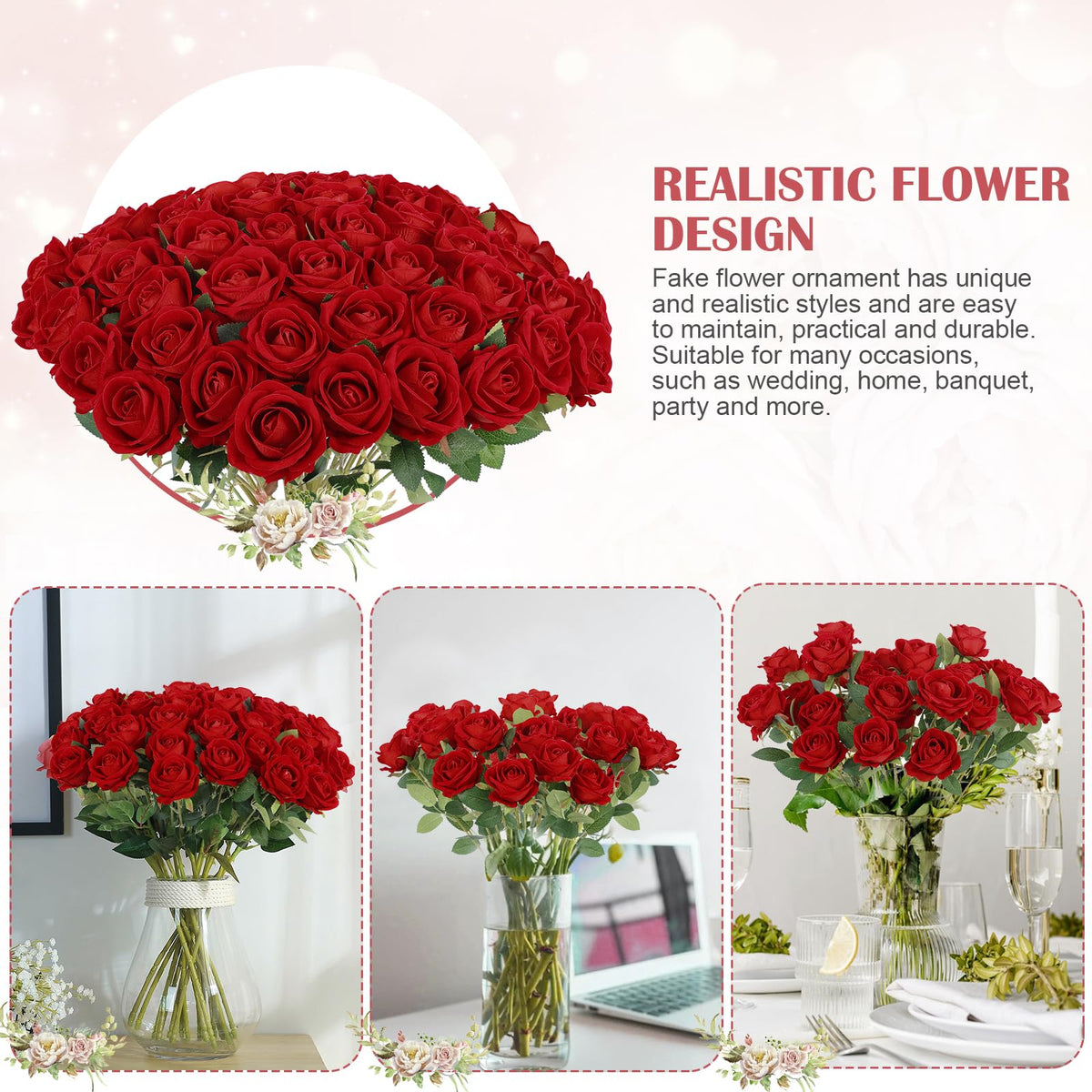 Rowfad red artificial roses offer long-lasting charm for Valentine’s decor.