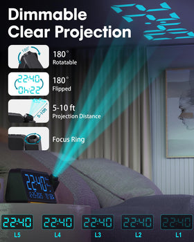 Roxicosly clock with 180-degree adjustable projector for flexible placement