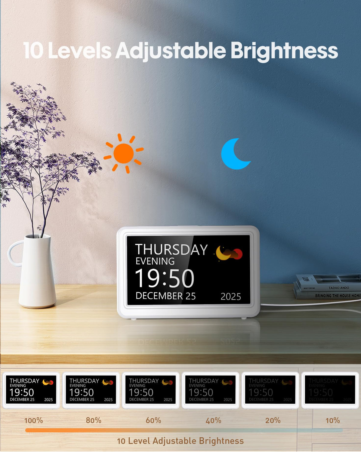 Roxicosly clock offers adjustable brightness for comfortable viewing day or night