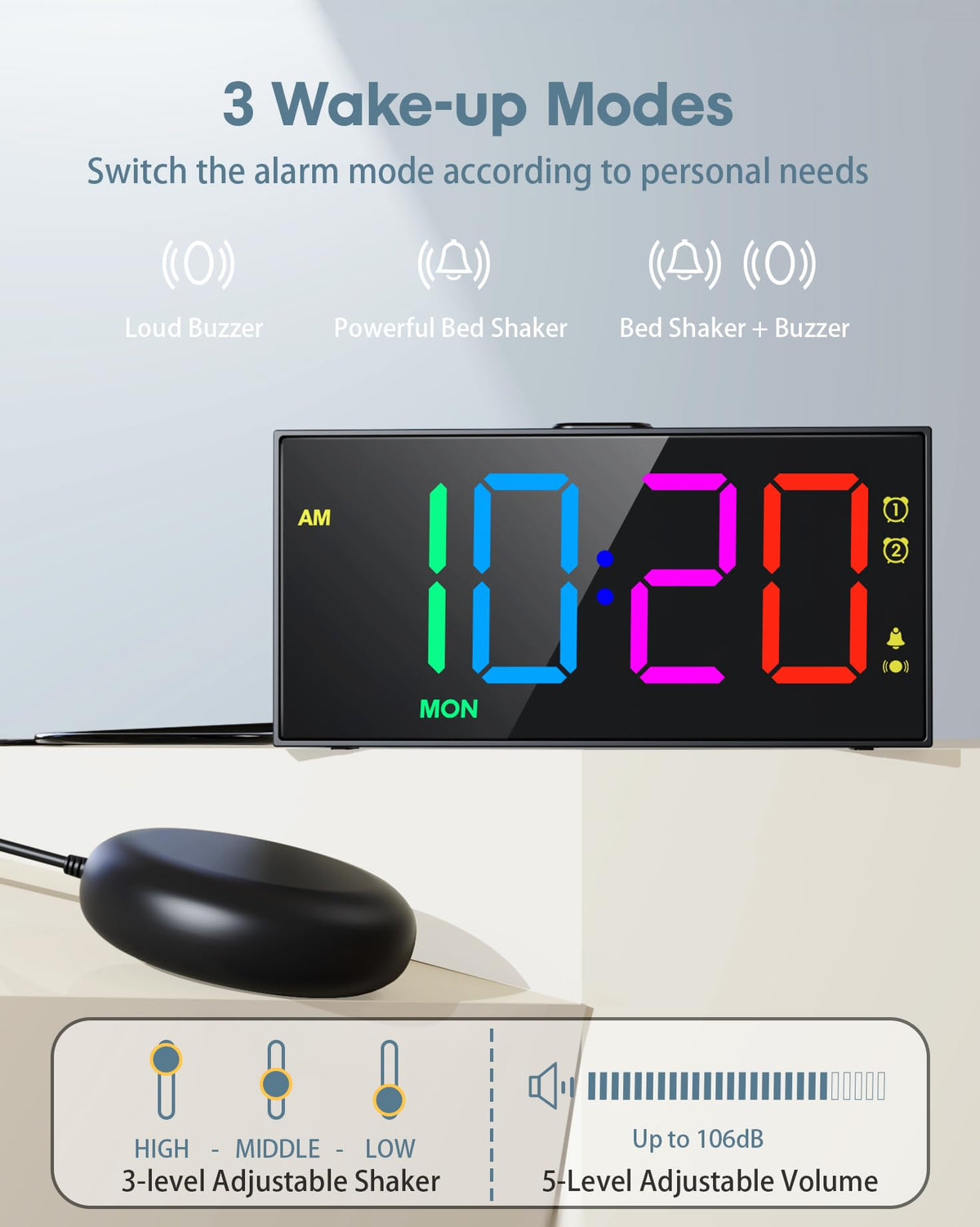 Roxicosly dual alarms with weekday and weekend mode fit two schedules