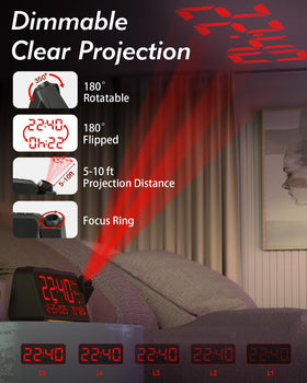 Roxicosly 350-degree adjustable projector focuses time on your wall for easy viewing.