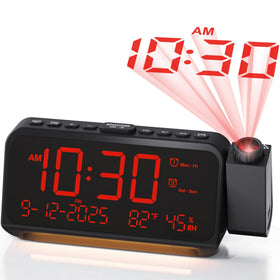 Roxicosly projection alarm clock casts ceiling time projection for easy wake-up viewing.