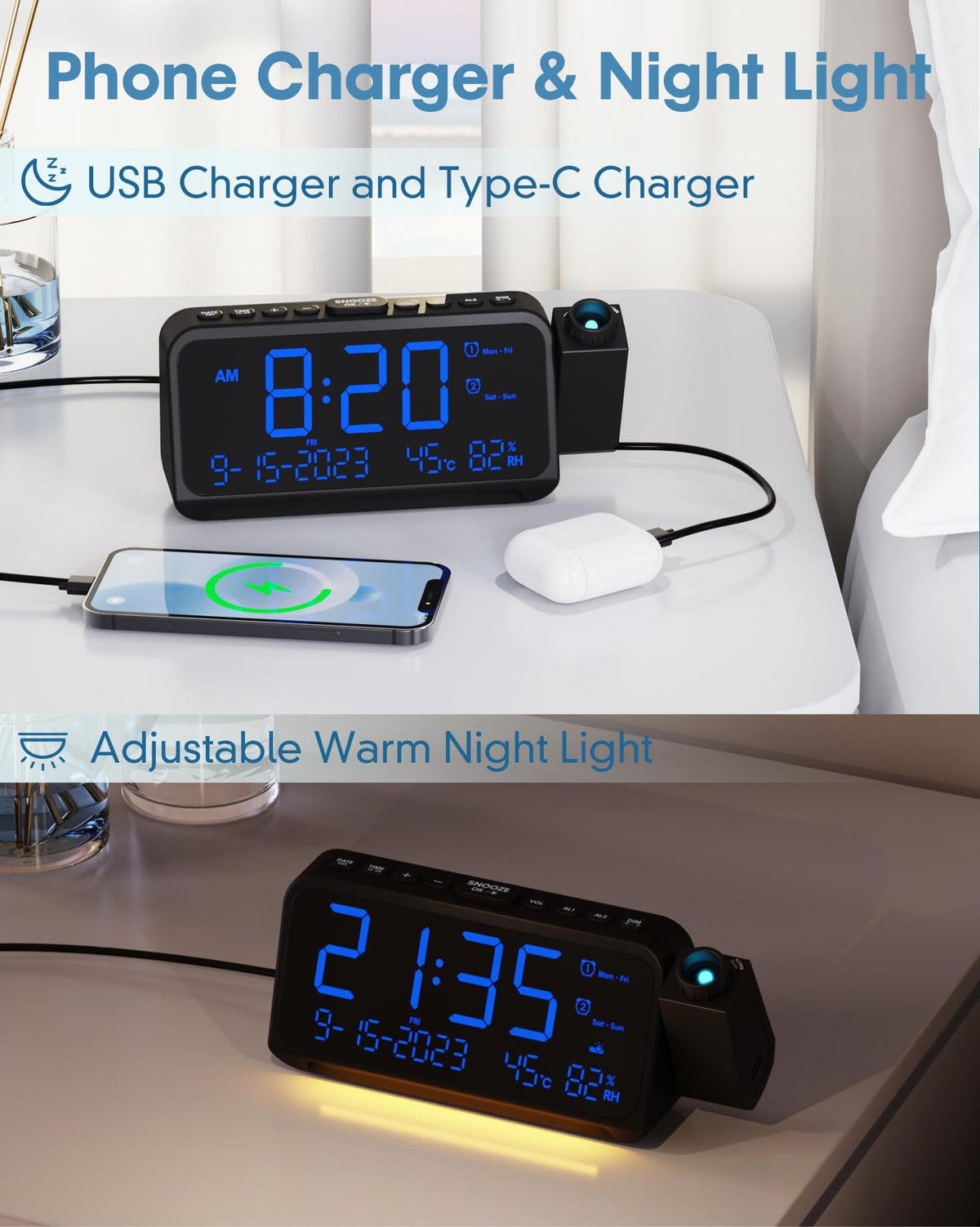 Roxicosly 9-minute snooze and soft night light for night usability