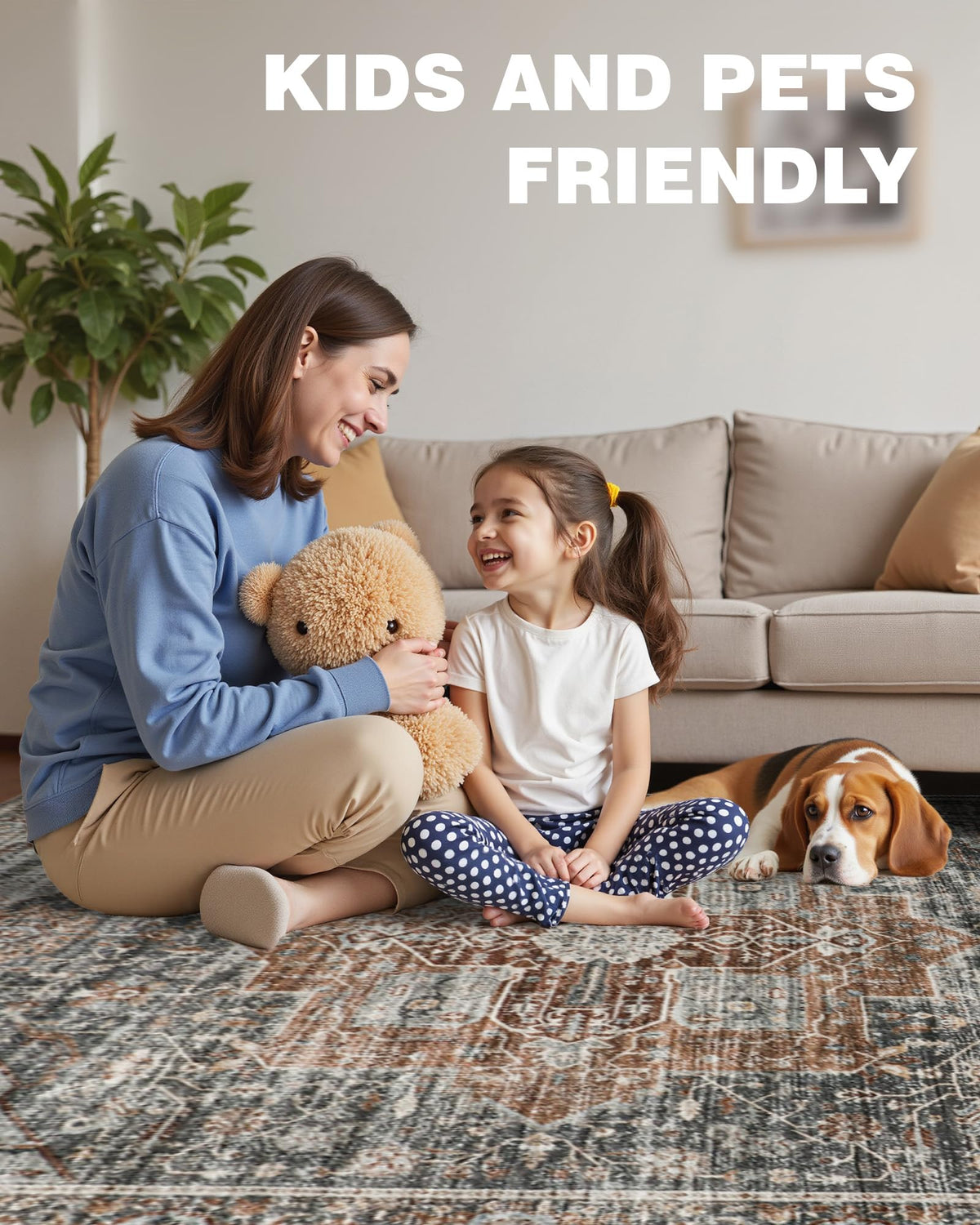 Roxstand large-area rug fits living and dining spaces for versatility.