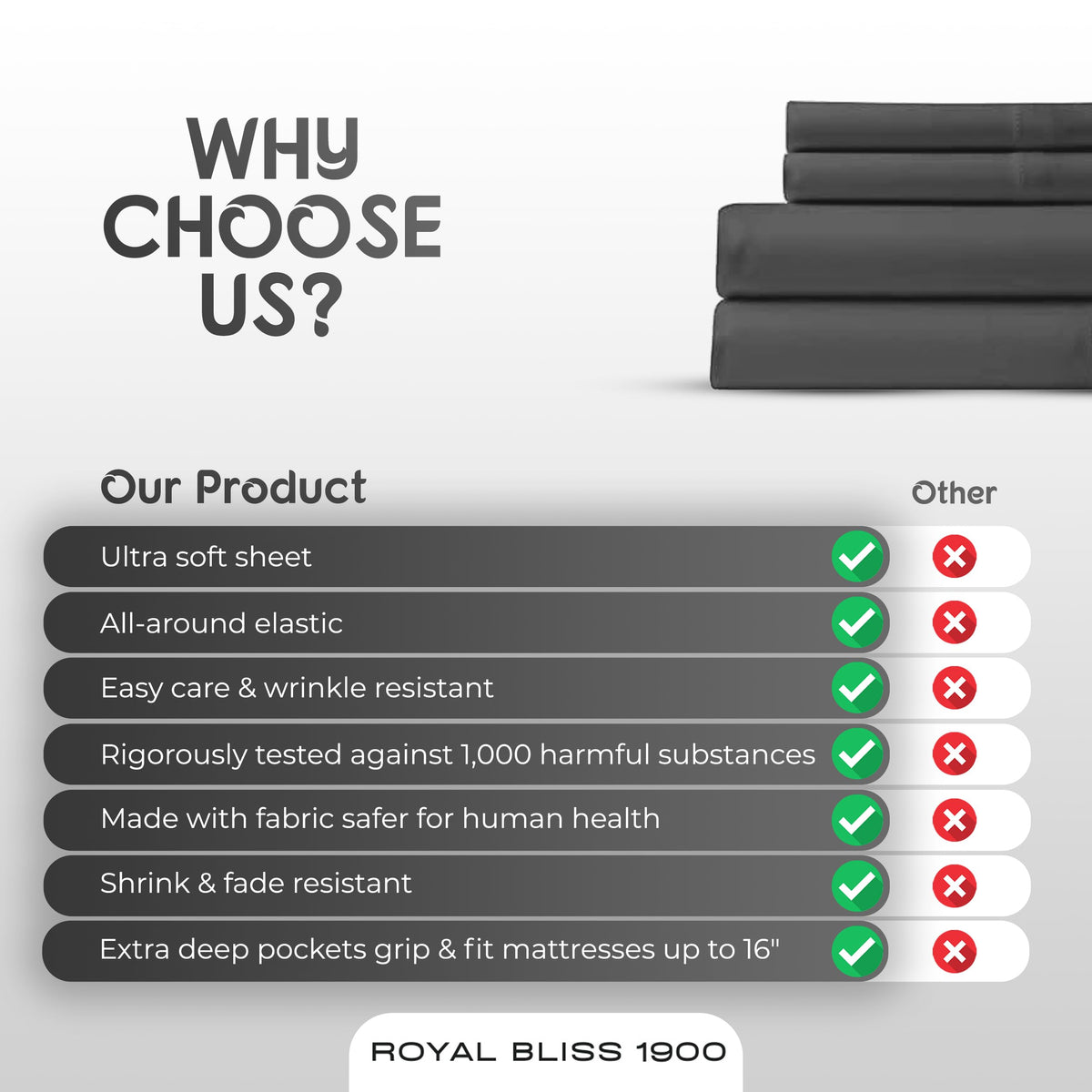 Royal Bliss 1900 extra-deep pockets up to 16 inches.