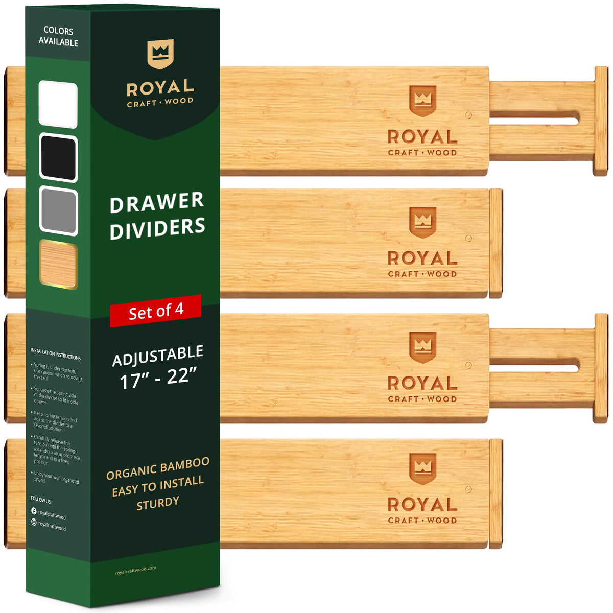 Royal Craft Wood bamboo drawer divider in a deep drawer for neat utensil separation