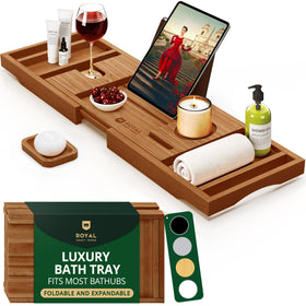 ROYAL CRAFT WOOD bathtub tray adjustable, fits most tubs for a secure, spill-free soak