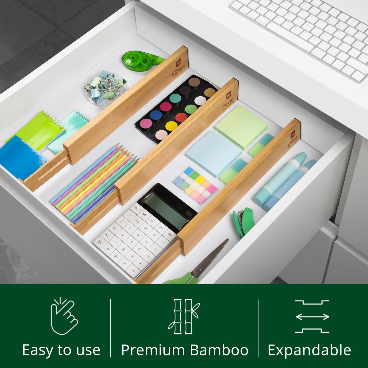 Royal Craft Wood deep drawer dividers maximize space for accessories