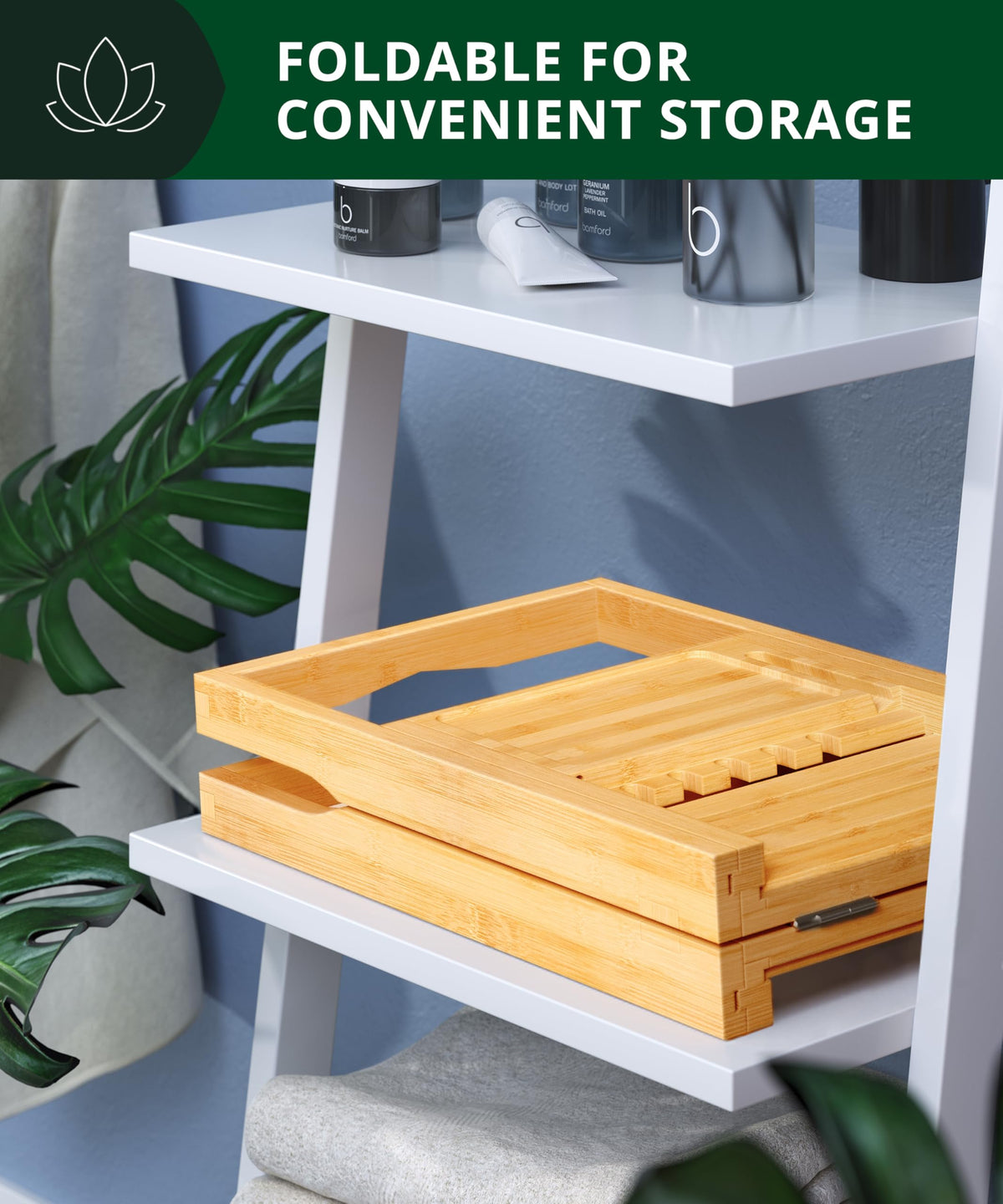 ROYAL CRAFT WOOD expandable bathtub tray extends from 29.5 to 43 inches.