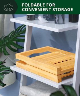 ROYAL CRAFT WOOD expandable bathtub tray extends from 29.5 to 43 inches.
