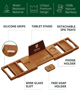 ROYAL CRAFT WOOD expandable tray ends fit wide bathtubs securely