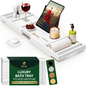 ROYAL CRAFT WOOD Foldable Bathtub Tray extends to fit large tubs for a customizable soak.