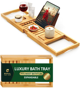 ROYAL CRAFT WOOD premium foldable bathtub tray closed for compact storage.