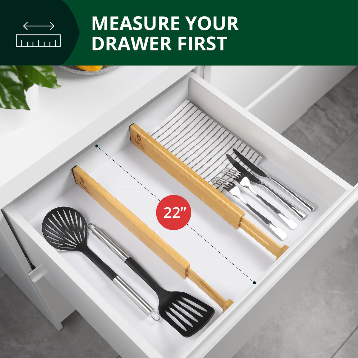 Royal Craft Wood bamboo dividers tidy kitchen drawers and reduce clutter