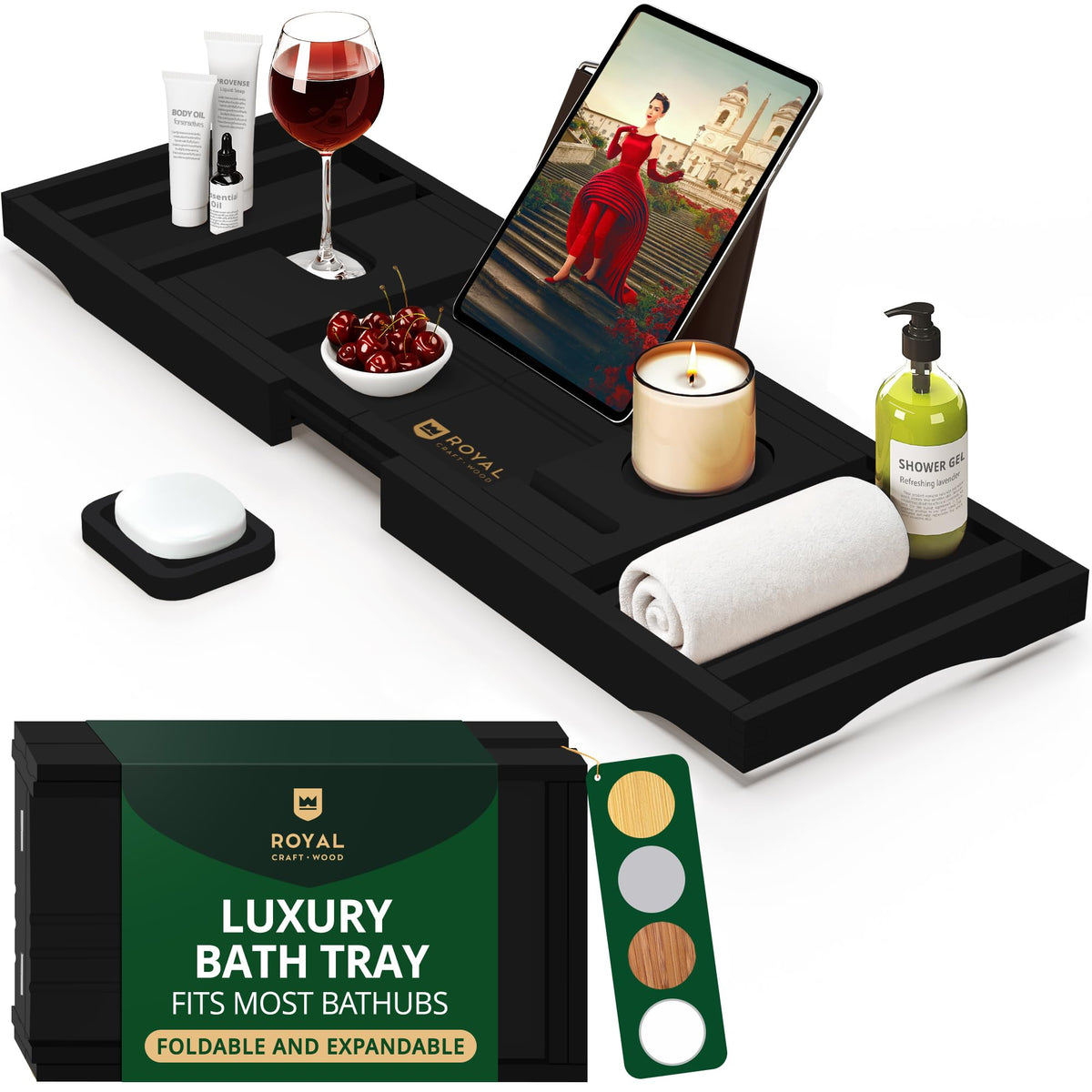 ROYAL CRAFT WOOD premium bath tray extended to fit larger tubs for two bathers