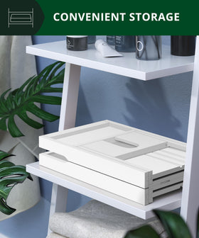 ROYAL CRAFT WOOD White bath tray on tub adds sleek spa-like style.