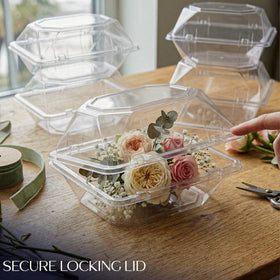 Royal Imports rose box demonstration with a single stem and elegant protection