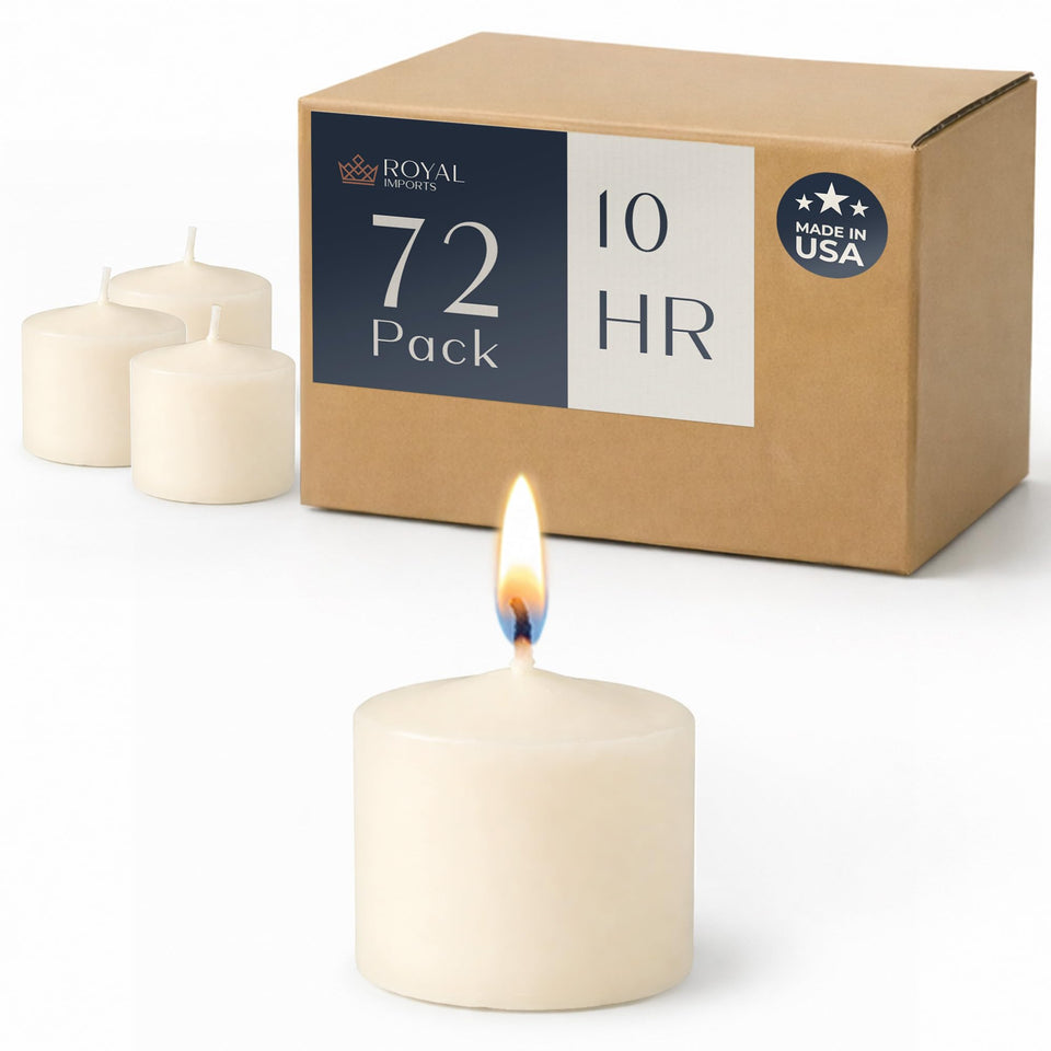 Royal Imports ivory votive candle with 2-inch focal glow for wedding centerpieces.
