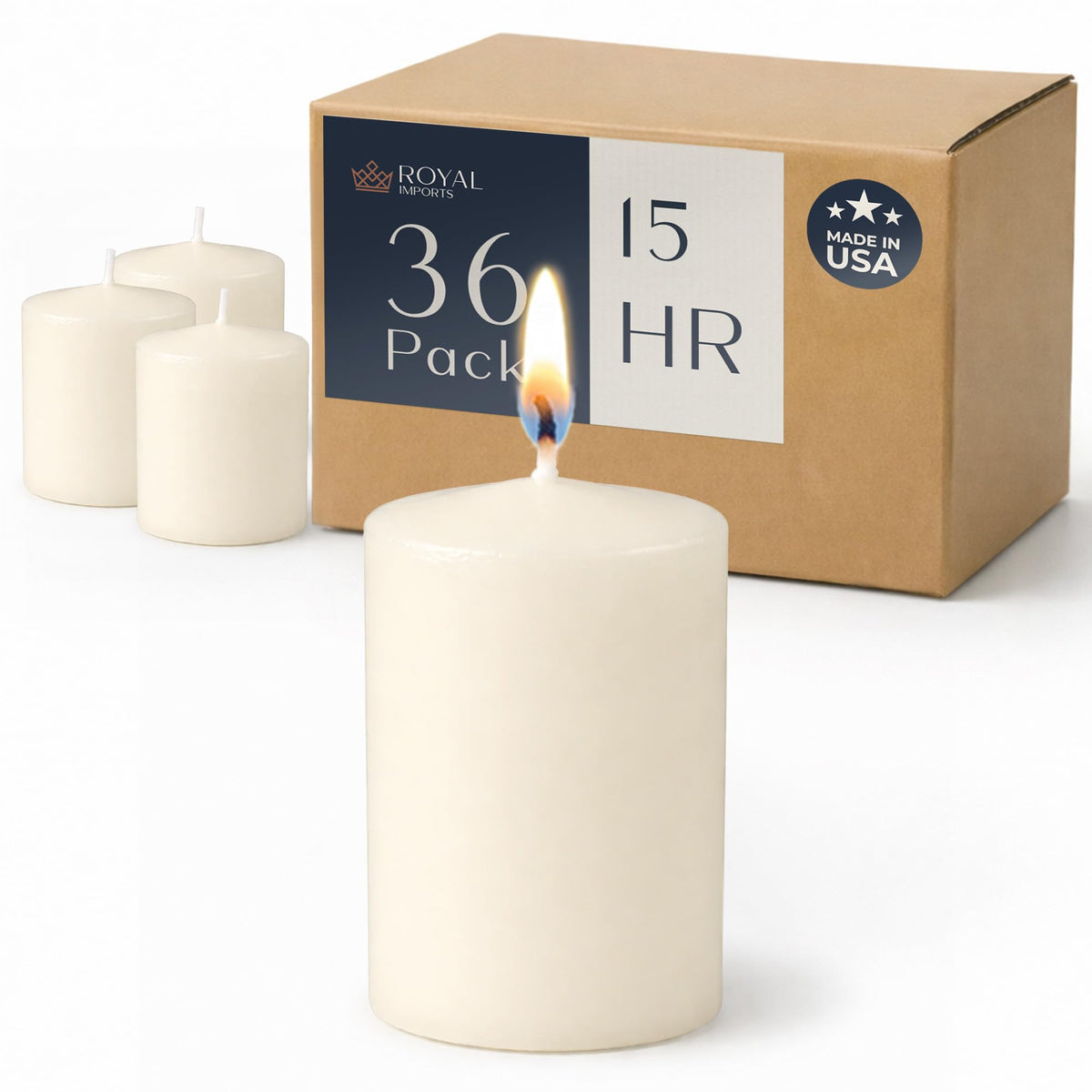Royal Imports unscented ivory votive candles in a 36-pack for elegant centerpieces.