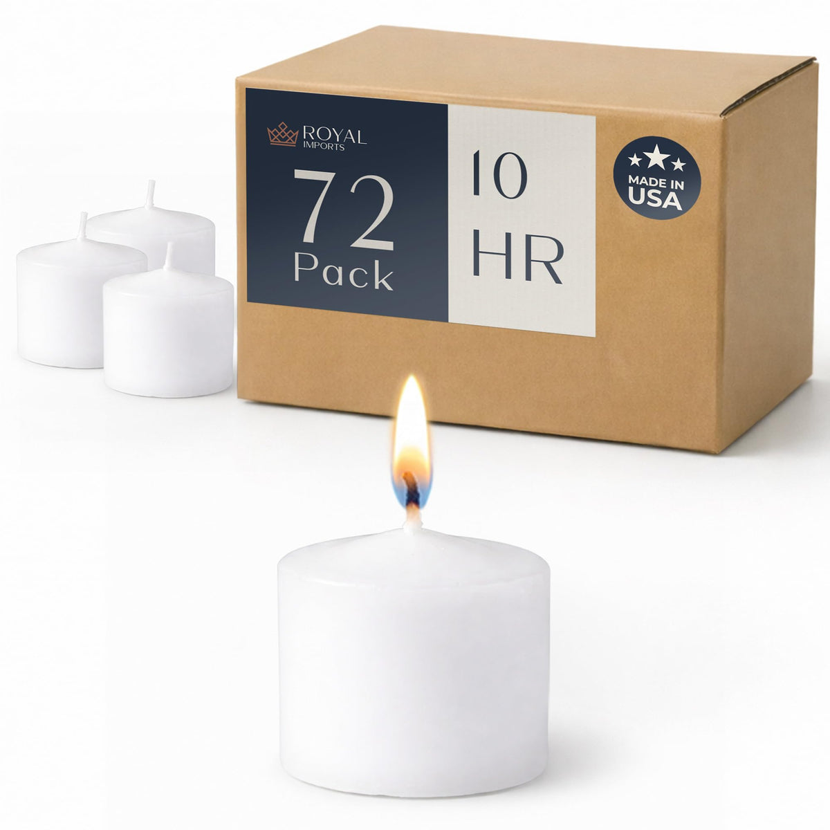 Royal Imports 2-inch white votive candle with clean unscented light for table settings.