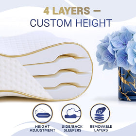 Royal Therapy four-layer queen pillow supports versatile sleeping positions.