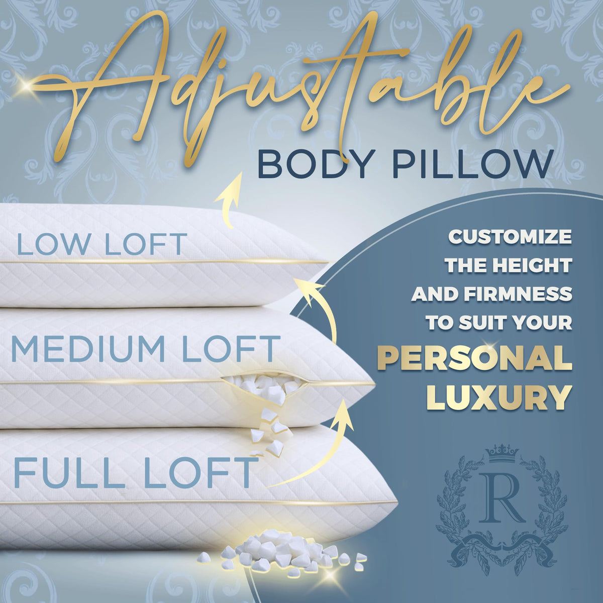 Royal Therapy memory foam core shown in profile demonstrating ergonomic full-body support.