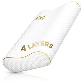 Royal Therapy memory foam pillow with four-layer queen design provides even neck and head support.