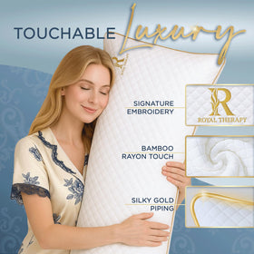 Royal Therapy pillow displayed on a bed setup blending style with comfort.