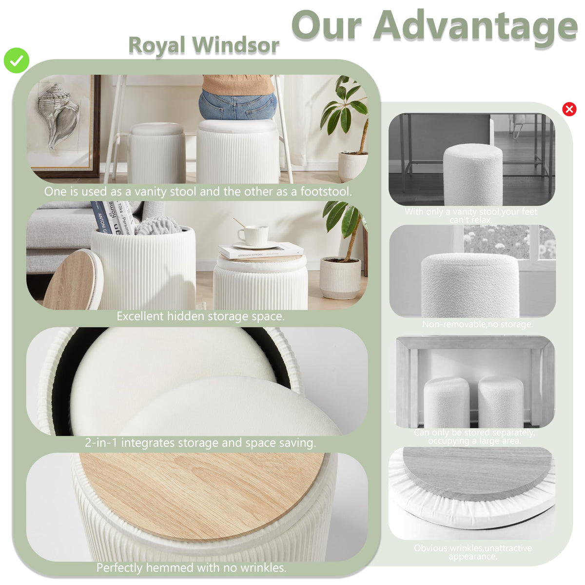 Royal Windsor ottoman with silicone pads protecting floors