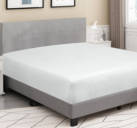 Royale Linens 300TC cotton fitted sheet white folded on bed shows easy styling and ready comfort.