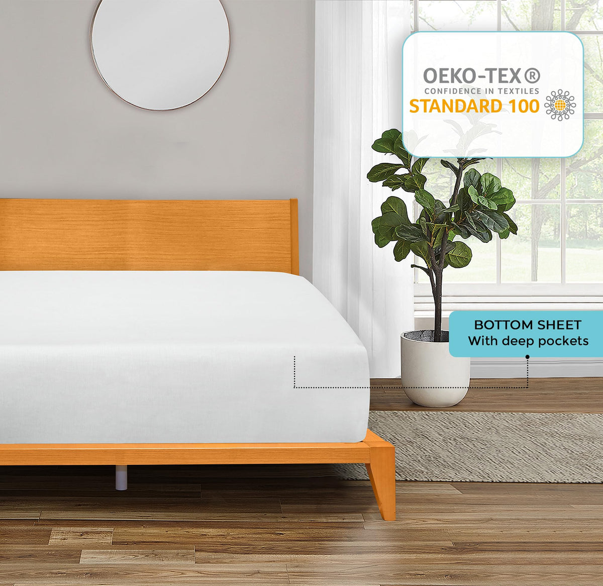 Royale Linens 300TC fitted sheet white hotel-quality fit supports premium bedding aesthetics.