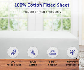 Royale Linens 300TC cotton fitted sheet white stitch-detail highlights durable construction for daily use.