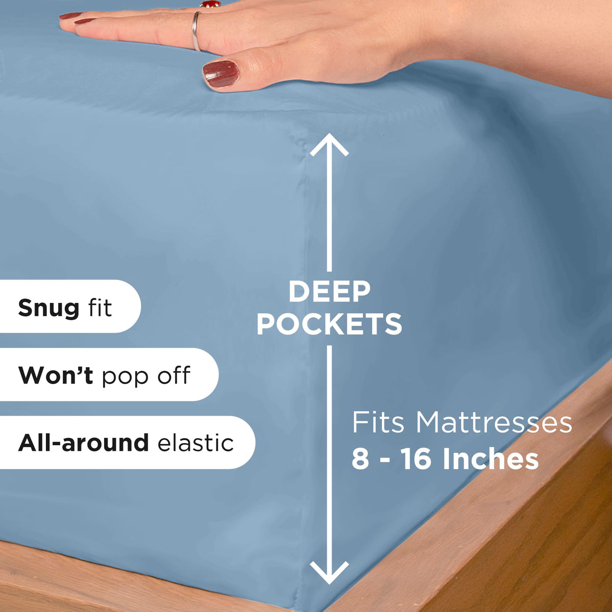 ROYALE LINENS deep-pocket 16in sheets fitting a thick mattress snugly