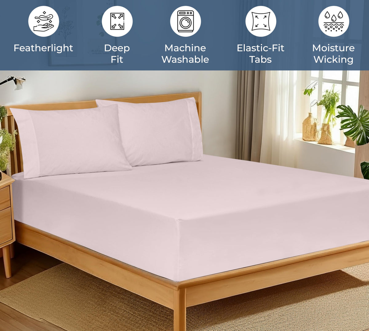 Royale Linens deep-pocket fit demonstrates secure wrap on tall mattresses