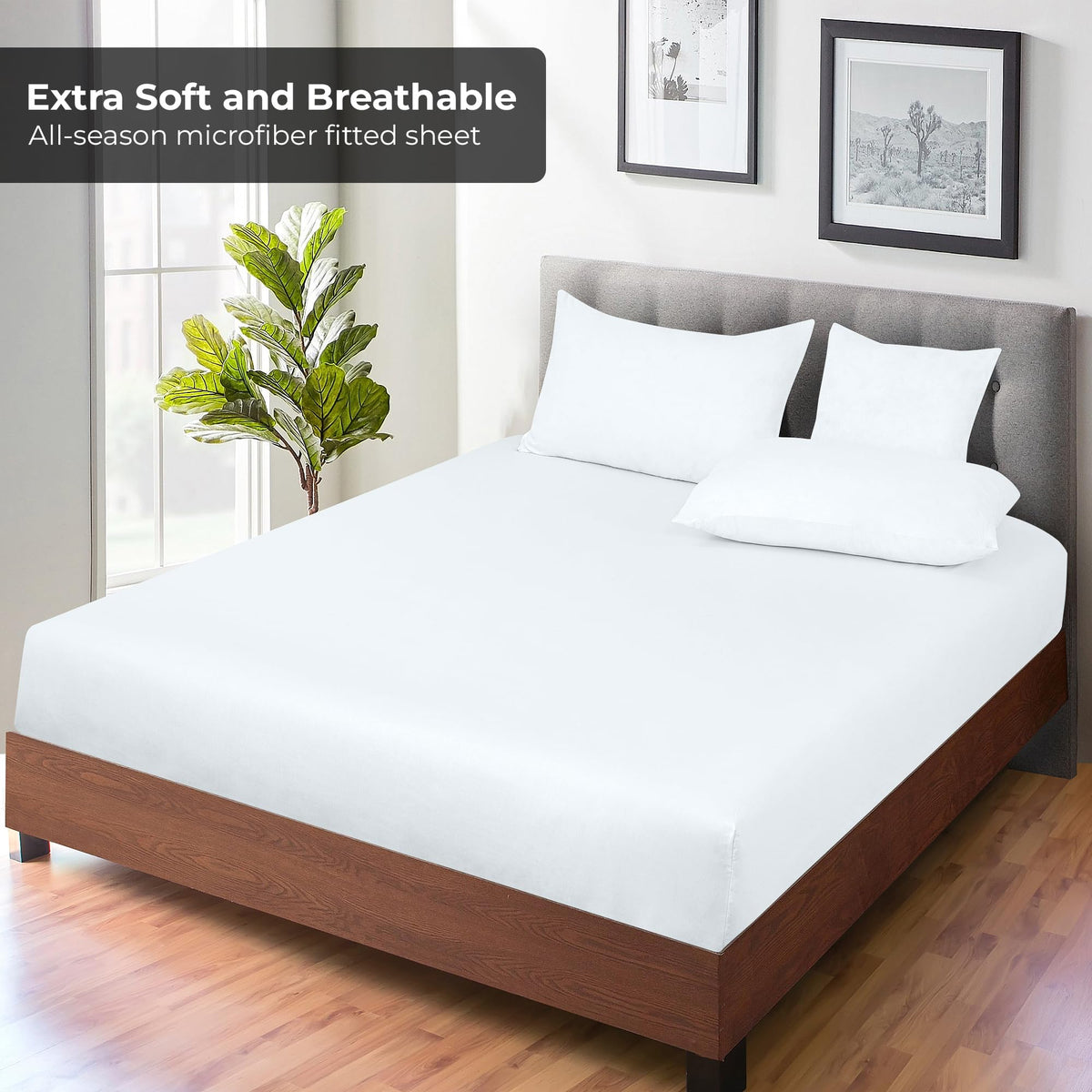 Royale Linens 4-inch elastic all-around ensures a secure, snug fit.