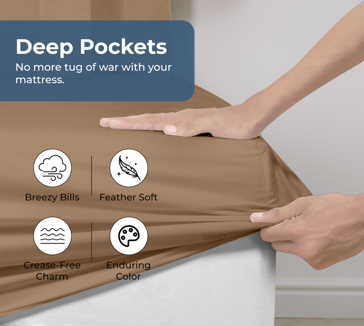 Royale Linens elastic-all-around edges ensure snug hold for mattresses up to 16 inches.
