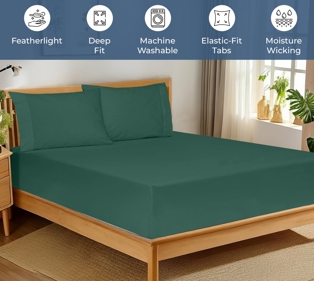 Royale Linens elastic all-around design keeps sheet snug overnight.