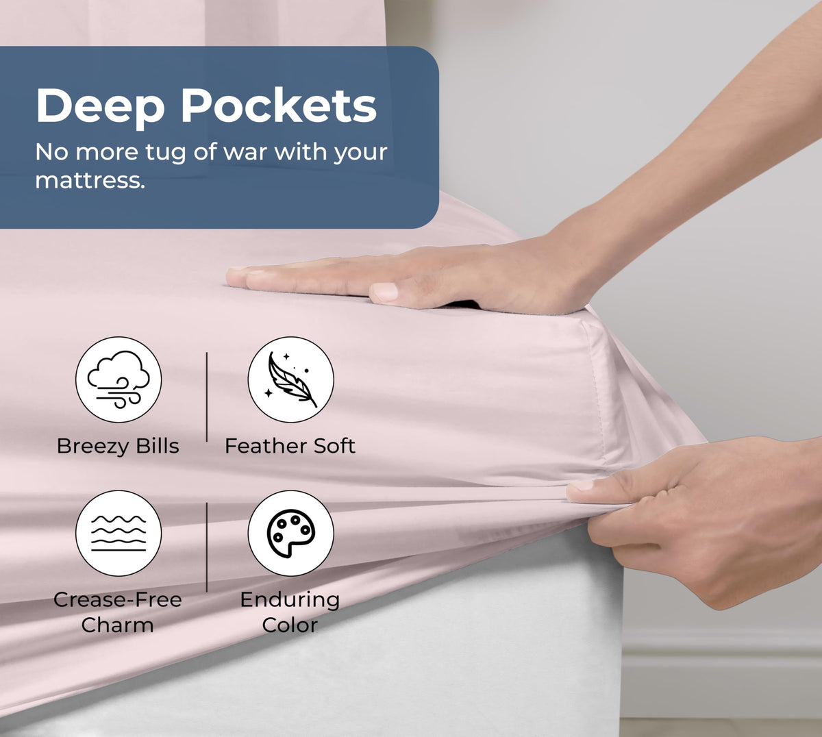 Royale Linens elastic all-around edge ensures snug stay-on comfort