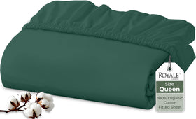 Royale Linens fitted sheet percale texture on bed for hotel-like softness.