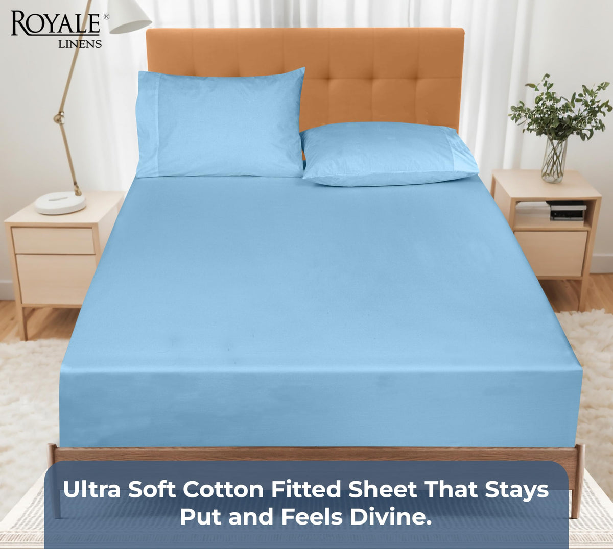 Hotel quality queen sheet from Royale Linens adding a premium bedroom touch
