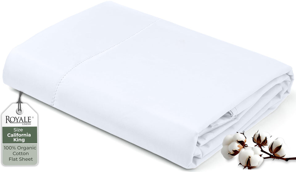 Royale Linens king flat sheet in white, 105 x 102 inches, breathable and crisp