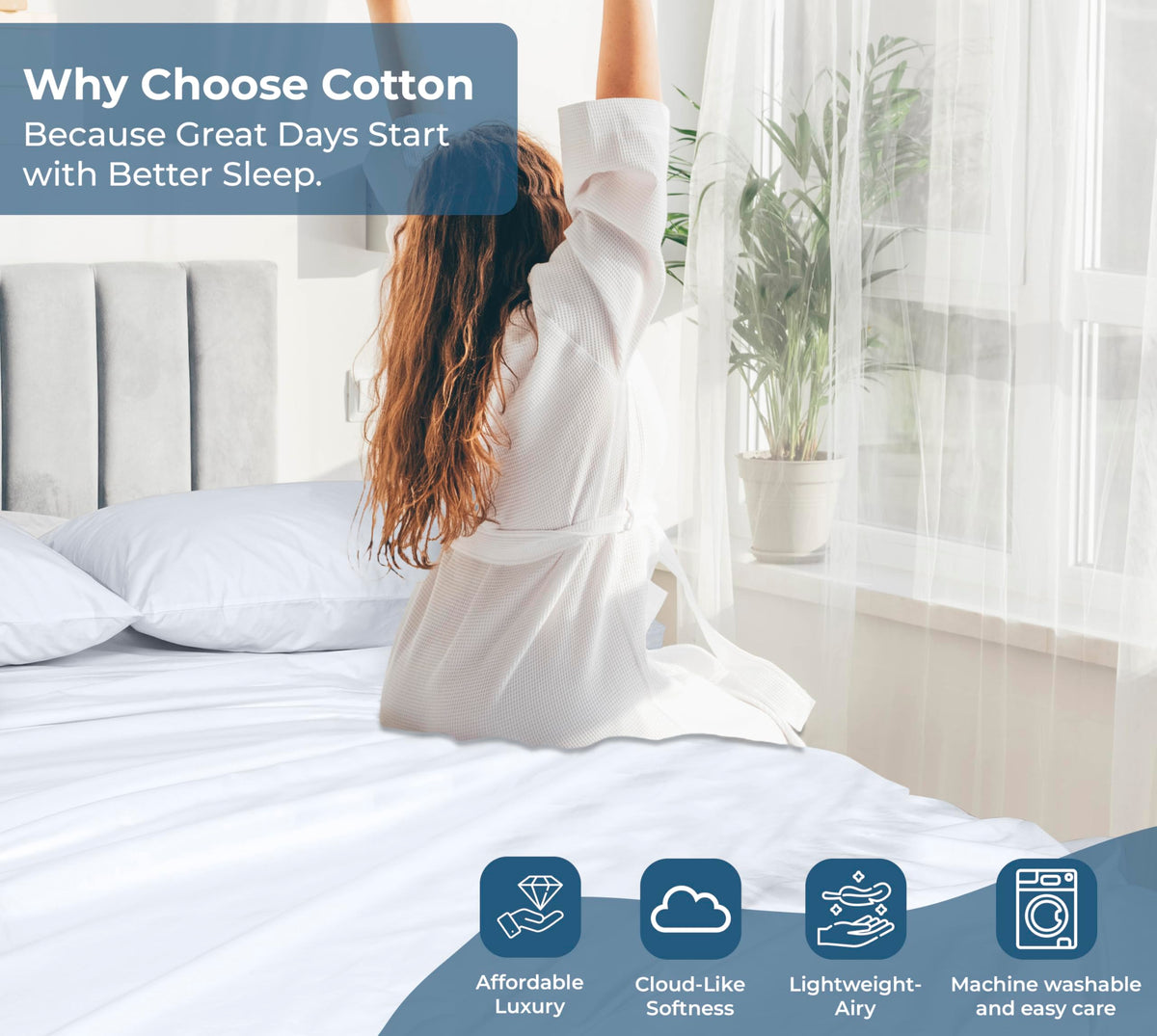 On-bed scene featuring Royale Linens king flat sheet at night