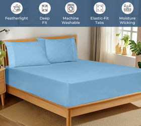 Lake blue percale weave texture from Royale Linens for cool, hotel style nights