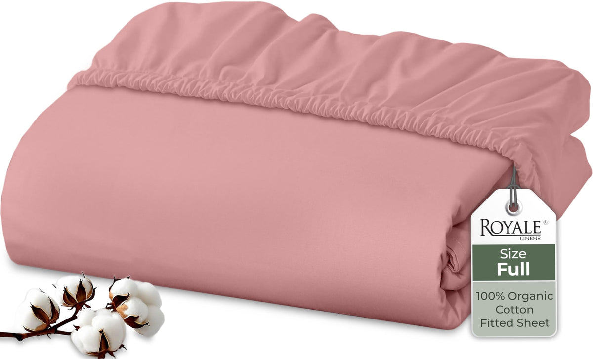 Royale Linens pink percale fitted sheet with deep-pocket, fits mattresses up to 16 inches.