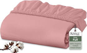 Royale Linens pink percale fitted sheet with deep-pocket, fits mattresses up to 16 inches.