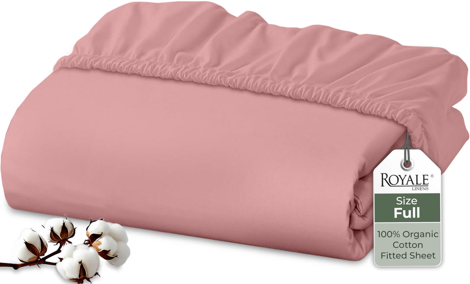 Royale Linens pink percale fitted sheet with deep-pocket, fits mattresses up to 16 inches.