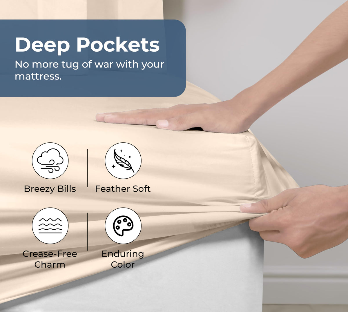 Royale Linens 200TC percale weave offers breathable softness for year-round sleep.